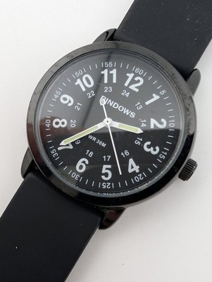 Pindows Watch Men 38mm Case Black Silicone Band- New Battery