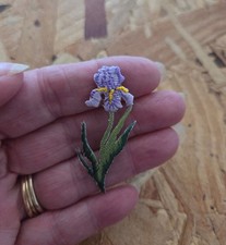Iris - Flower - Spring - Purple/Yellow - Embroidered Iron On Applique Patch