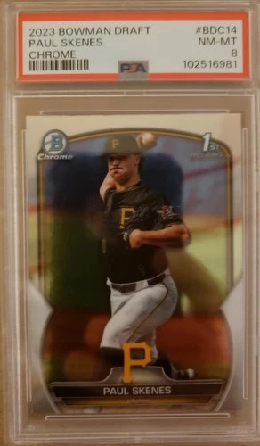 PAUL SKENES 2023 BOWMAN DRAFT ROOKIE CARD RC #BD14 PSA 8 PIRATES ROY!