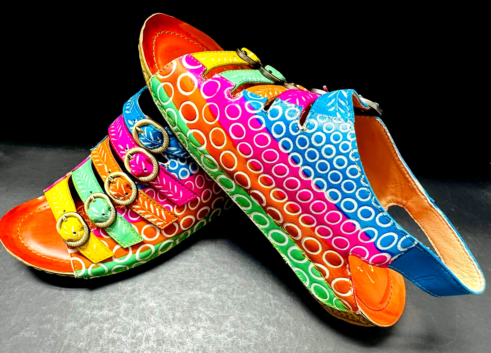 Soffia Rainbow Strap Bubble Pattern Leather Sanda… - image 12