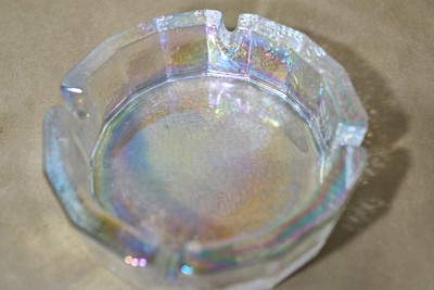 Blenko Hammered Iridescent Ashtray 6'' Vintage MCM Heavy Pebble Textured Glass