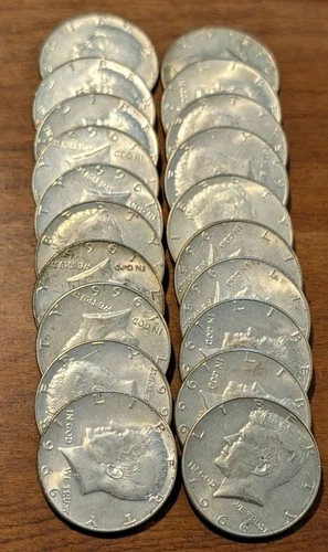 Roll Of 20x 1965 - 1969 AU Kennedy Half Dollars 50c Coins $10 FV