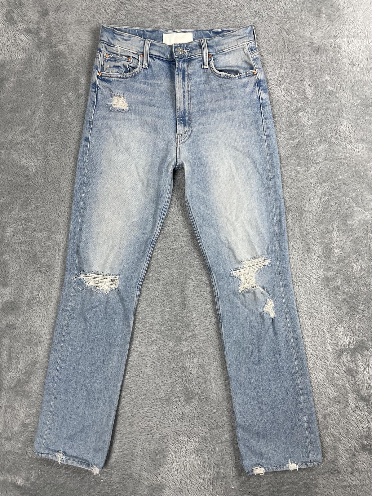 Mother High Waisted Rider Skimp Jeans Womens 28 Light Wash Distressed Denim USA