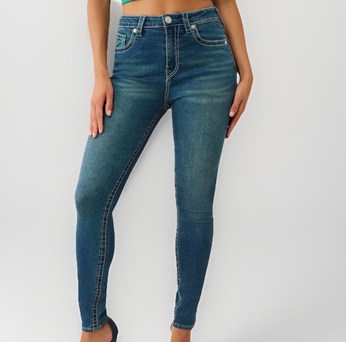 True Religion Women's Halle Big T HR Skinny Medium Abyss Wash Jeans Size 29 NEW