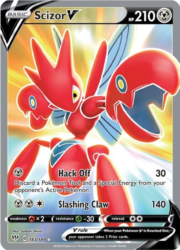 Scizor V - 183/189 - Pokemon Darkness Ablaze Sword & Shield Full Art Card NM