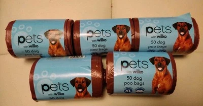 5 Rolls of 50 Wilko Dog Poo Bags with Tie Handles, X Large, X-Strong not Flimsy