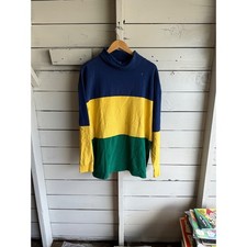 Vintage Gap Colorblock Mock Neck Shirt Mens Large Blue Yellow Green 90s USA Made