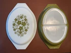 NEVER USED FLAWLESS Pyrex Spring Blossom Daisy Divided Casserole 1 QT Green VTG