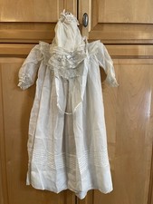 Vintage Antique Baby Christening Gown Set with Slip and Bonnet Cotton Lace