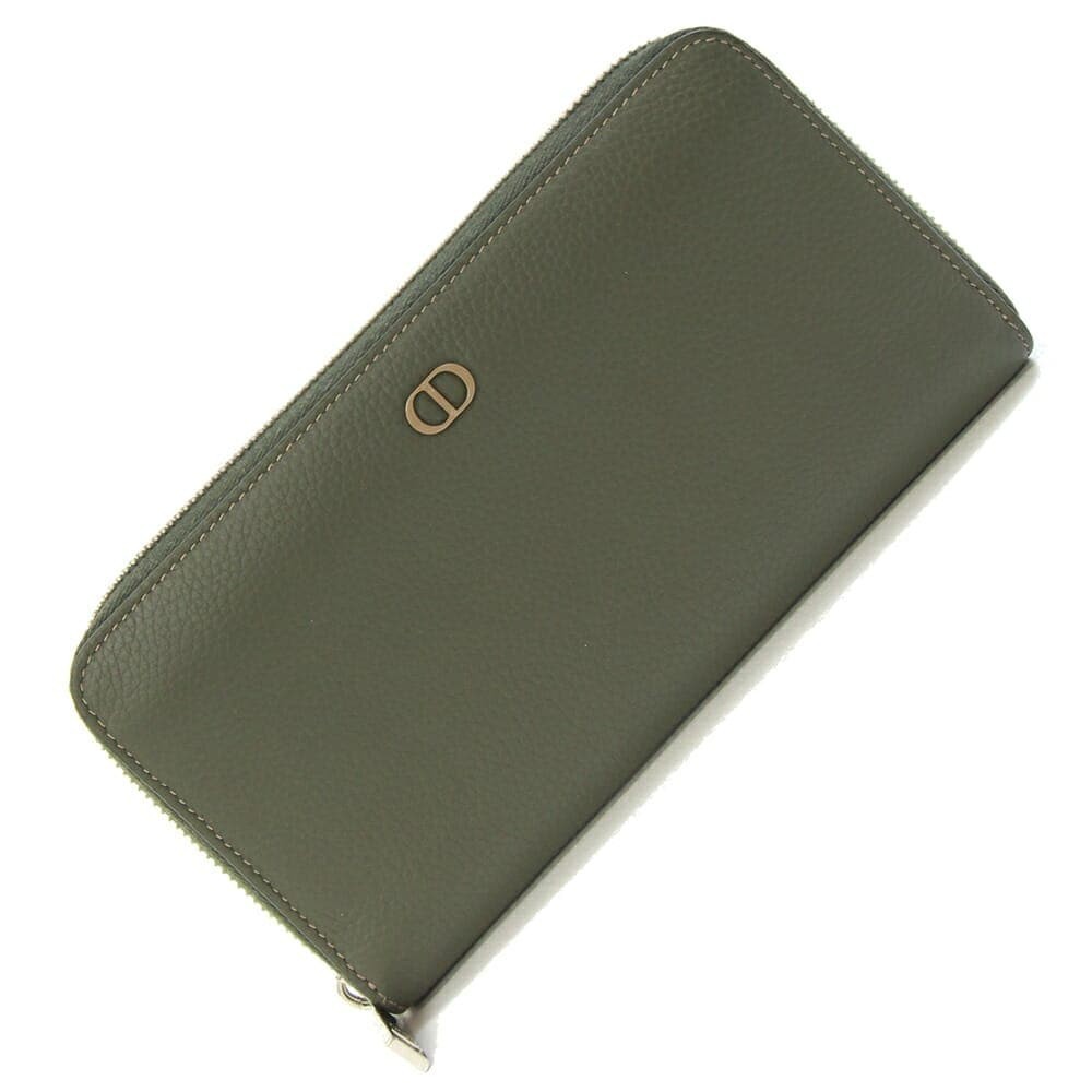 Dior CD Icon Leather Round Zip Long Wallet in Khaki Green 2ESBC252 W/B Auth