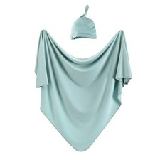 Cotton Knitted Baby Swaddle Blanket with Hat Headband Set Newborn Swaddle Wra...