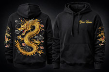 sukajan Dragon Hoodie Black Gold Embroidered Japanese with custom name