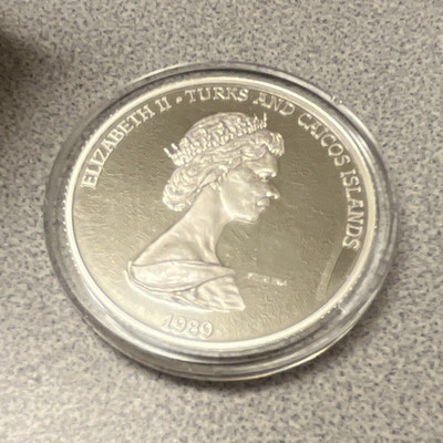 Turks and Caicos Islands 1989 Silver 20 Crown Coin Columbus 500th Anniversary