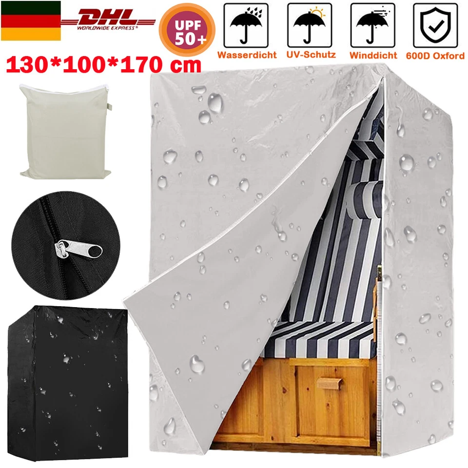 Strandkorb Schutzhülle Winterfest Strandkorbhülle Abdeckung 600D 130X100X170 CM - Bild 4 von 4