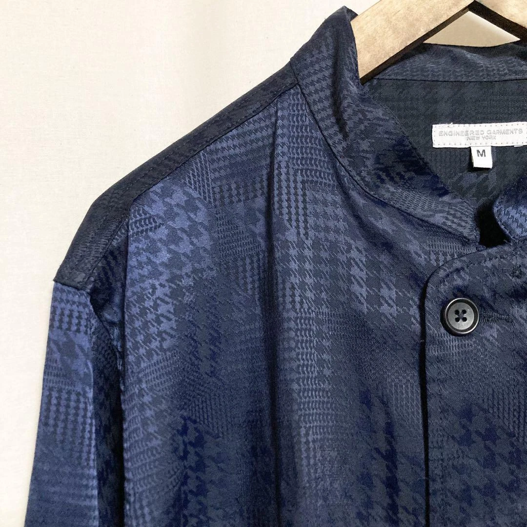 Engineered Garments Dayton Shirt Jacquard Houndstooth Navy Size M Used