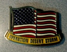 Vintage OPERATION DESERT STORM Belt Buckle AMERICAN FLAG USA MADE