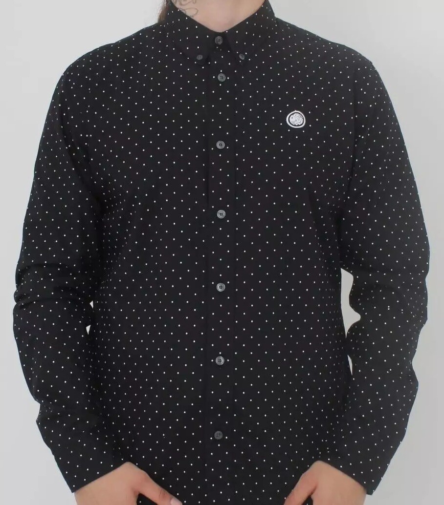 Pretty Green Mens Hornlock Polka Dot Slim Shirt Black, Black, Size M