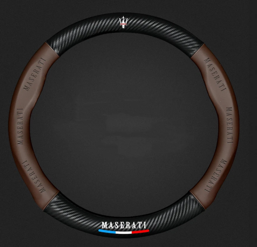 15" For Maserati Car Steering Wheel Cover Brown Round Faux Leather Universal Foto 2 de 4