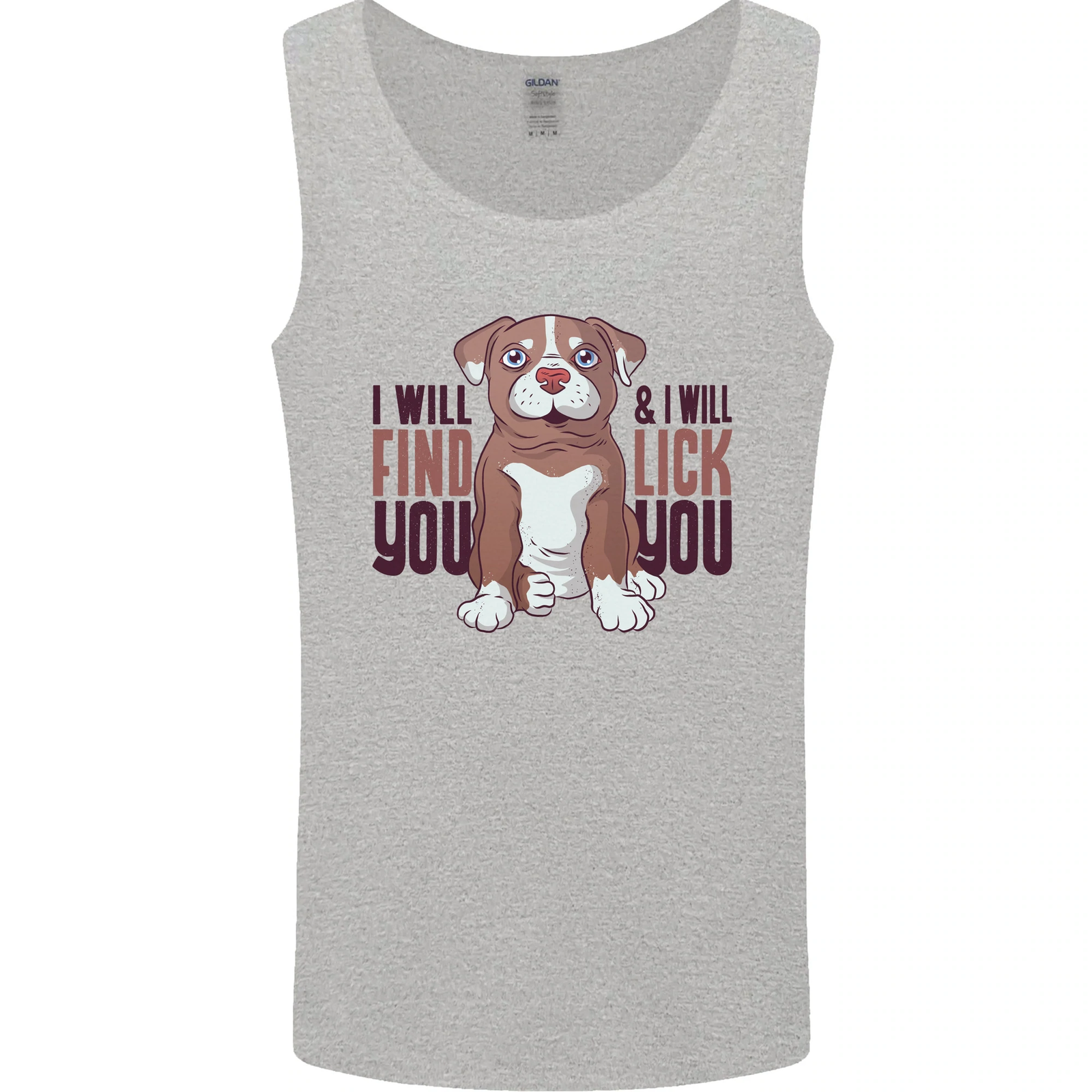Pitbull I Will Find and Lick You Funny Mens Vest Tank Top