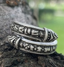 Vintage Dragon Heads Adjustable Elder Furthark Rune Ring