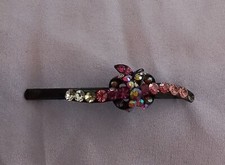 Vintage Crystal Rhinestone Flower Hair Clip Pink Clear Missing 2 Rhinestones