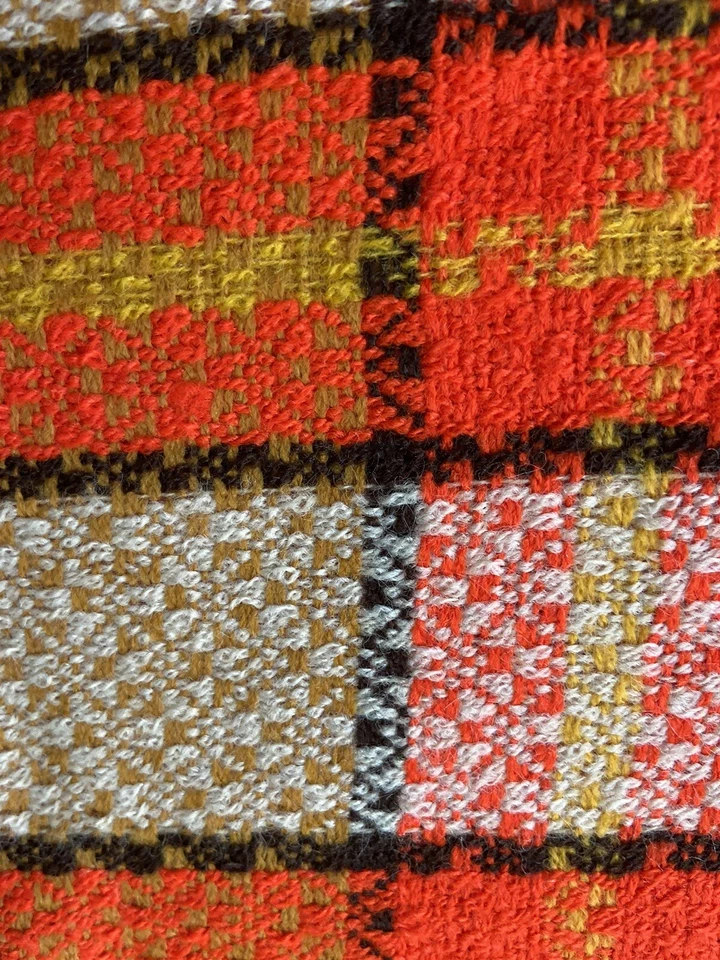 Vintage 60s 70s Plaid Orange & Yellow Knit Polyester Fabric Remnant 50" x 52" - Image 3 of 4
