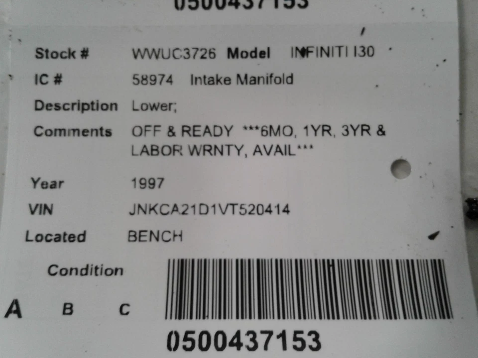Used Lower Engine Intake Manifold fits: 1997 Infiniti Infiniti i30 Lower Lower G Foto 3 de 4