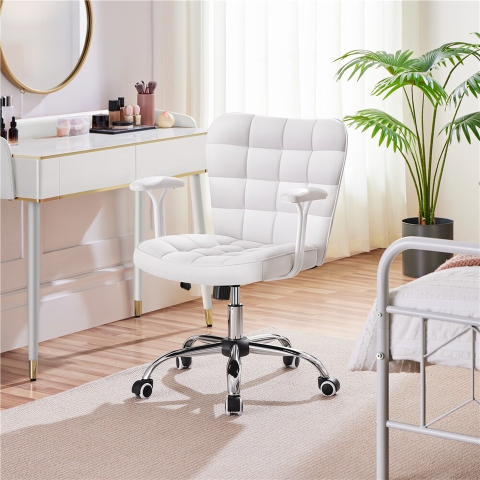 Faux Leather Mid Back Home Office Chair with Removable Arms Modern ...