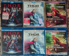 Thor Trilogy The Dark World 3D Ragnarok Blu-ray DVD Lot 6-Disc Set w Slipcover