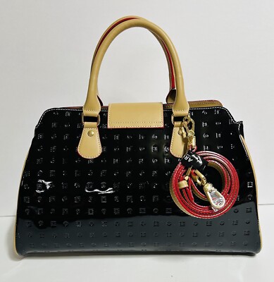 NWT ARCADIA BLACK & TAN PATENT LEATHER SHOULDER SATCHEL BAG  display picture 2