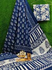 INDIAN BAGRU BLOCK PRINT PURE SOFT COTTON MULMUL SAREE SARI WITH BLOUSE PIECE