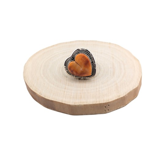 Navajo Orange Spiny Oyster Heart Ring Handmade Native Am Jewelry Size 8.25US**
