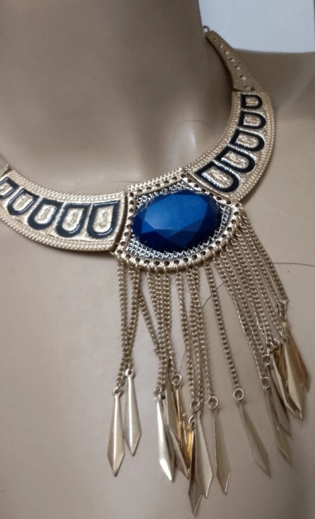 H M FASHION Gold Blue Statement Dress Choker