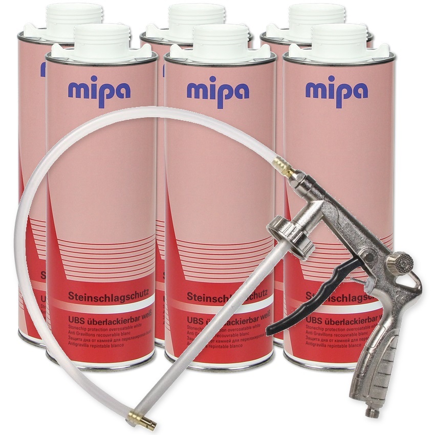 Mipa UBS Set 6x Steinschlagschutz 1L + Druckluft Unterbodenschutz Pistole