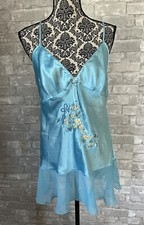Vintage Secret Treasures Med Satin Chemise Negligee Nightgown Blue Butterfly