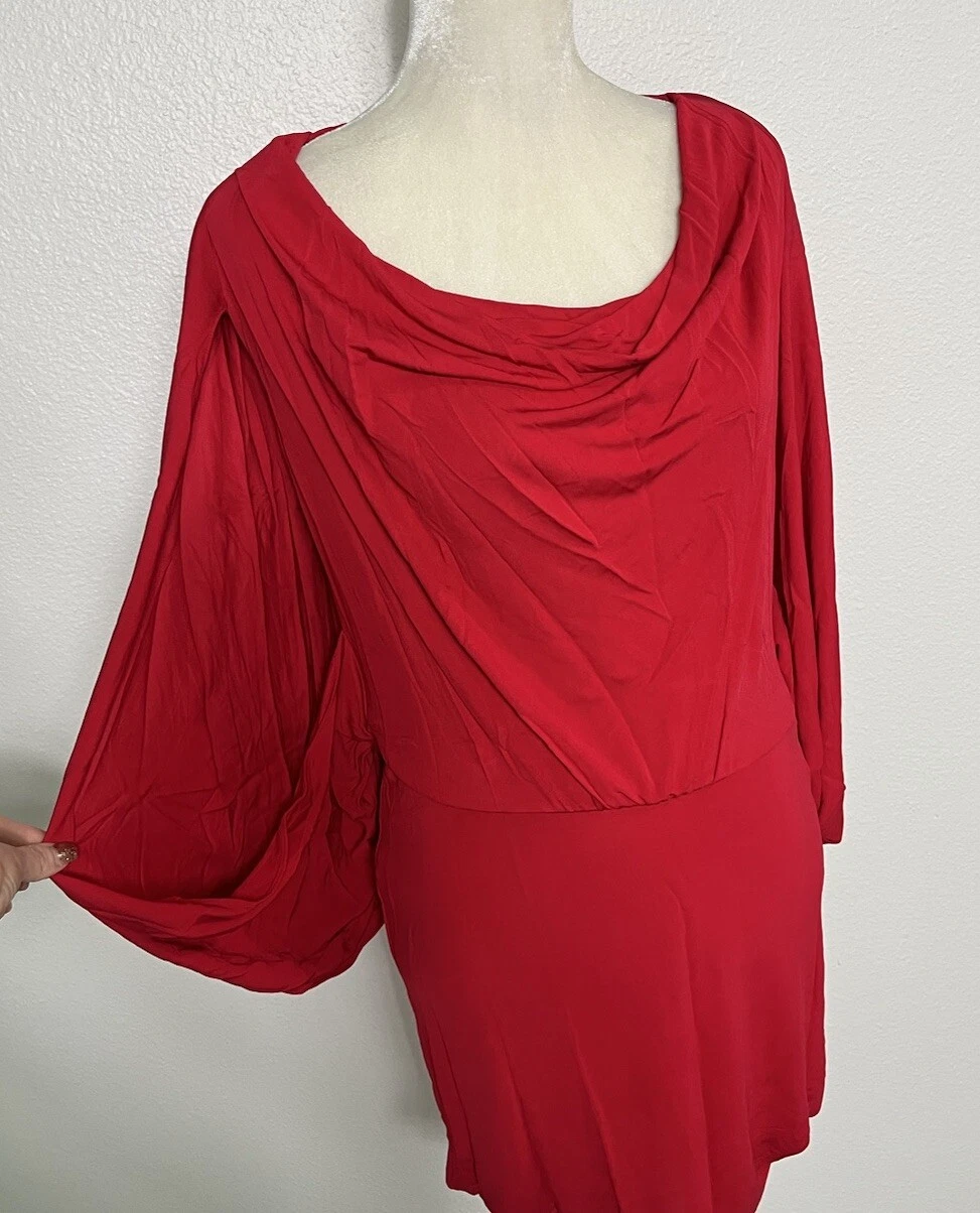 VETEMENTS Mini Abito Haute Hippie Rosso Tuffo Drappeggiato Scollo Cappuccio Mantello Rosso Rayon Nuovo L