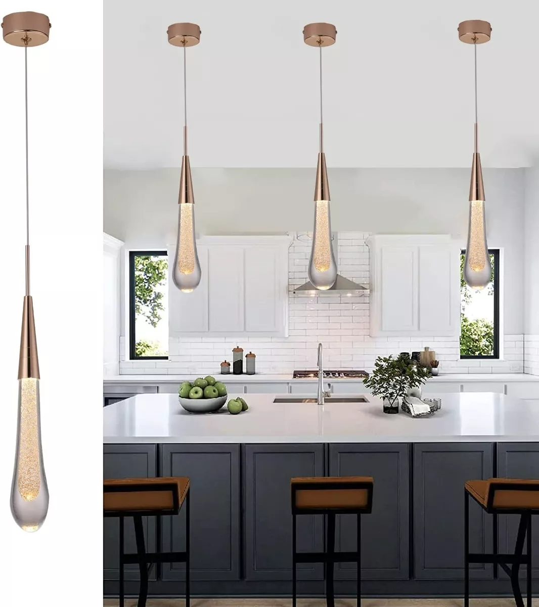 Crystal Pendant Light Hanging Fixture Modern Led Kitchen Island