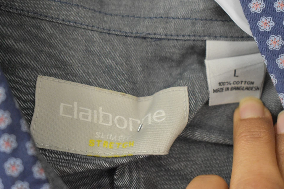 Camisa Claiborne Elastizada Calce Ajustado Abotonada Grande Púrpura Algodón Manga Larga Para Hombres Foto 3 de 4