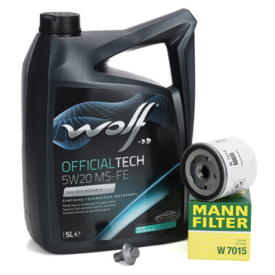 5L WOLF 5W20 MS-FE Motoröl + MANN Ölfilter für FORD FIESTA FOCUS MONDEO 1.0-2.3