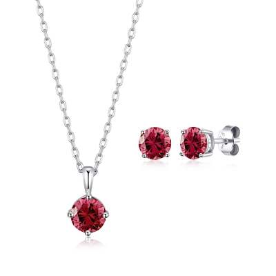 Sterlingsilber Juli (Rubin) Geburtsstein Halskette & Ohrringe Set erstellt mit Zirk