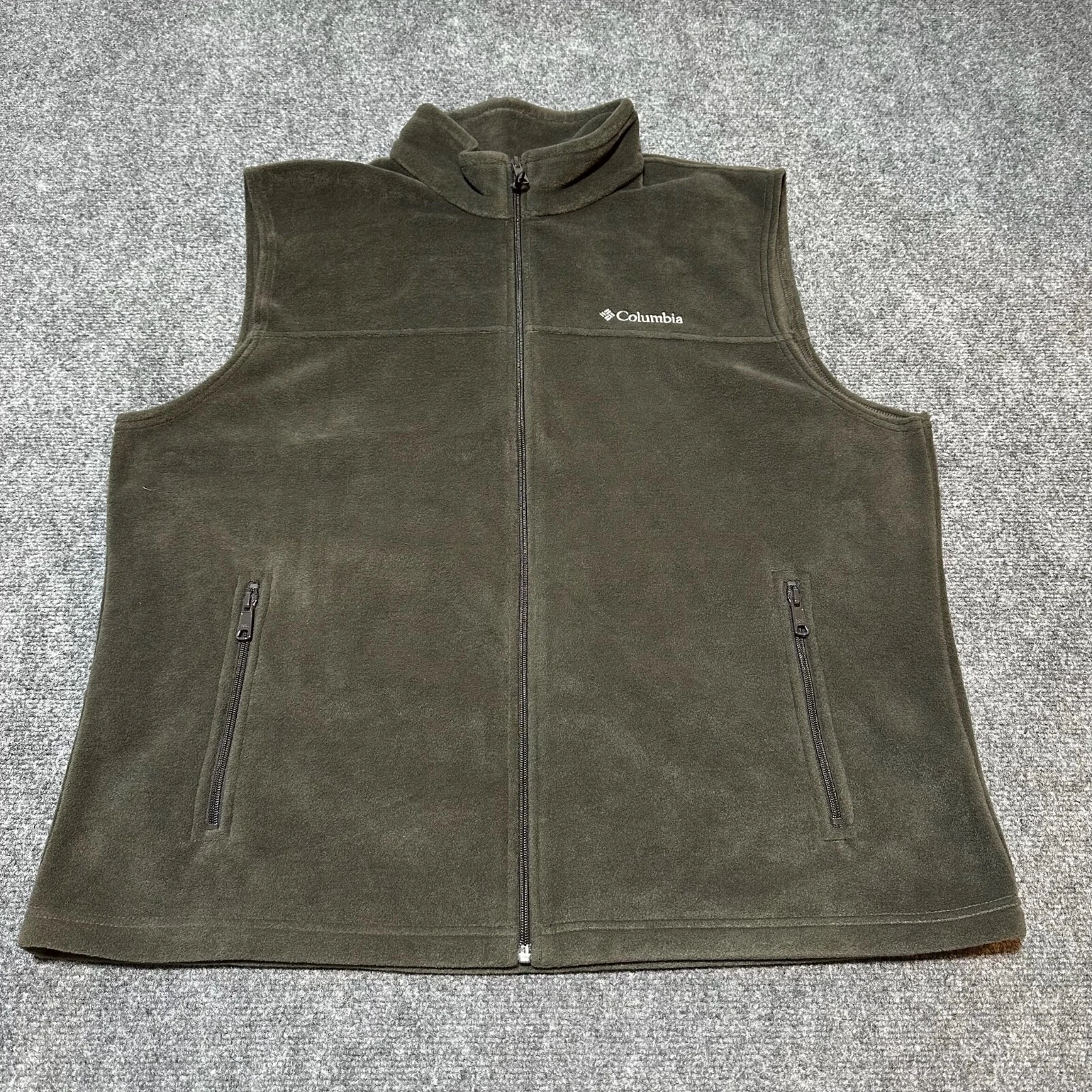 Columbia Vest Mens Extra Large Green Polyester Full Zip Pockets Fleece Mock Neck