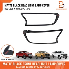 MATTE BLACK RED LOGO HEAD LIGHT LAMP COVER TRIM FOR FORD RANGER PX T6 2015-2021
