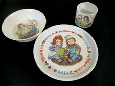 Oneida Deluxe Bobbs-Merrill 1969 Raggedy Ann  Andy Melamine Plate, Bowl and Cup