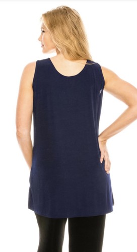 JOSTAR Poly Spandex STRETCH Slinky Knit  LONG TUNIC TANK TOP  navy blue S M L XL - Picture 8 of 8