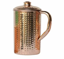 100% Pure Copper Water Hammered Pitcher Jug 1500ML Drinking Tumbler Glass 300ML