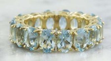 925 Sterling Silver/Natural Aquamarine Ring/Aquamarine Full Eternity Ring