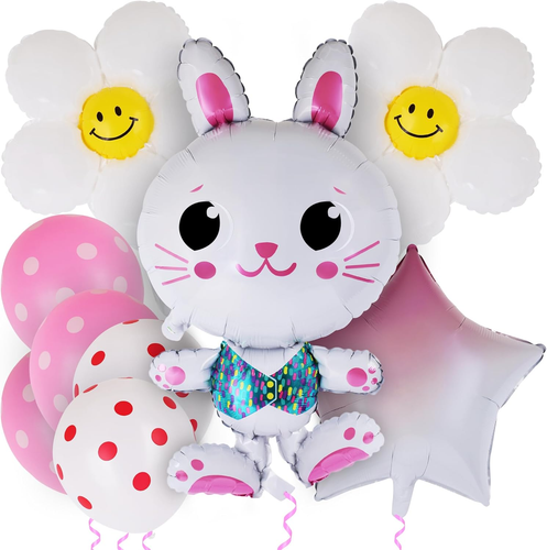 Easter Balloon Set - 8 Pieces - Easter Decorations with Bunny, Daisy, Star, and