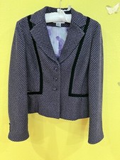 VTG Womens Blazer Jacket Purple Button Up Wool Blend Career Velvet Trim Size 6