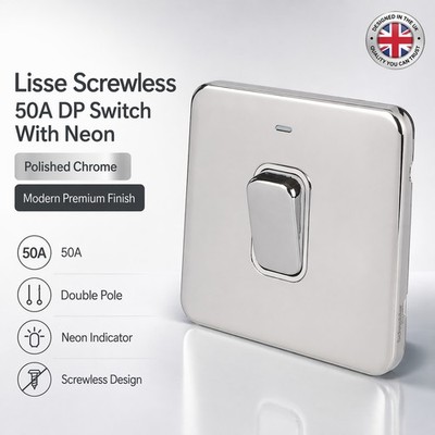 Schneider Electric Lisse Screwless 50A DP Switch Neon Polished Chrome GGBL4011WP