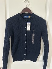 Women's Small /Polo Ralph Lauren Long Sleeve Cotton Cable Knit Cardigan NAVY